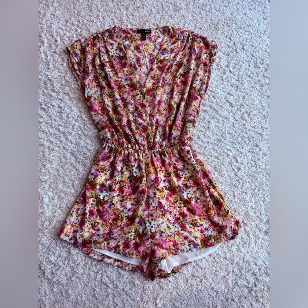Women's Aqua Floral Romper Size XS